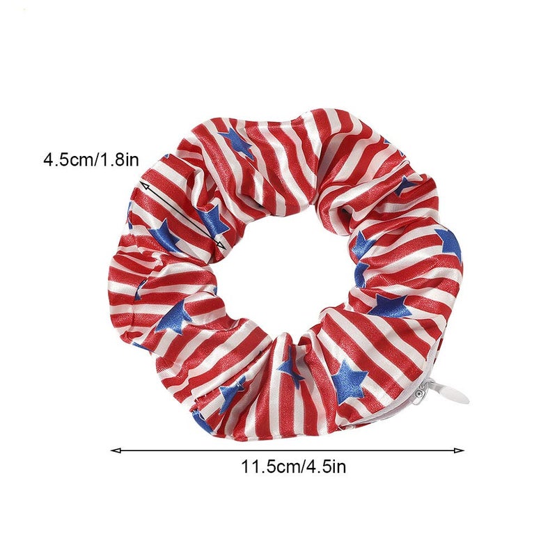 DINPREY 7 Pcs Independence Day Pocket Scrunchies for women Hair Ties with Hidden Zipper Stash Scrunchy Ponytail Holder (USA American Flag) - Image 5